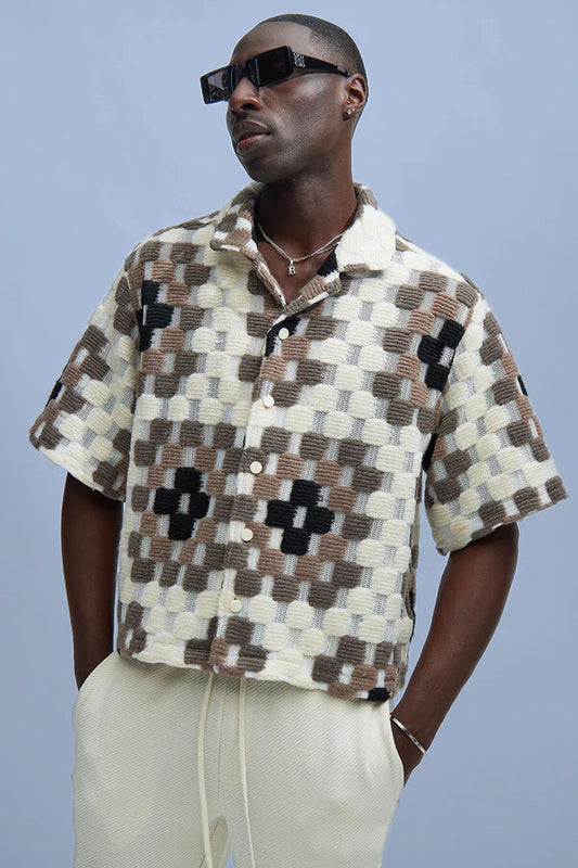 Gaston Jacquard Cropped Shirt - Brown/combo